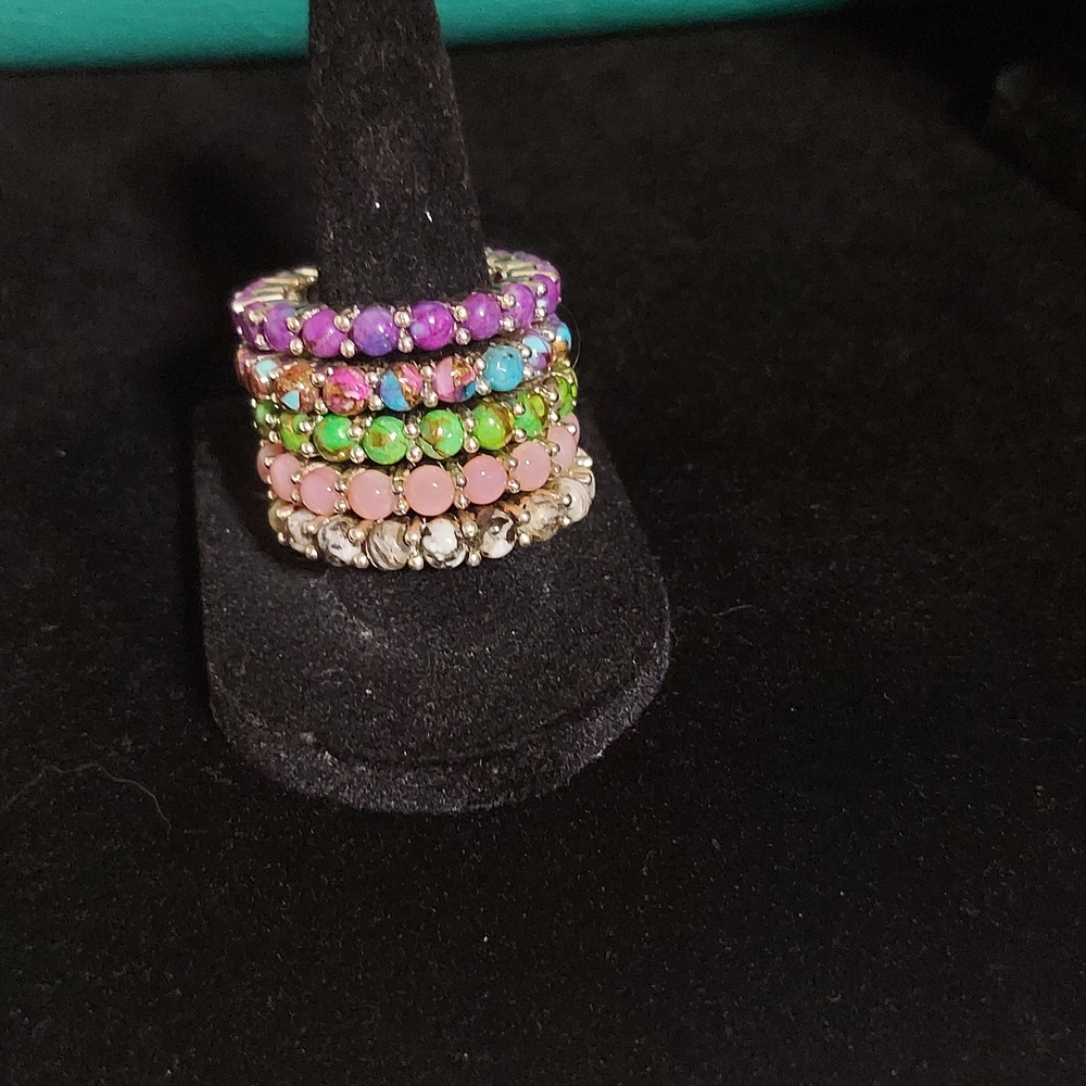 Sterling Silver Stackable Stone Eternity Bands Si… - image 4